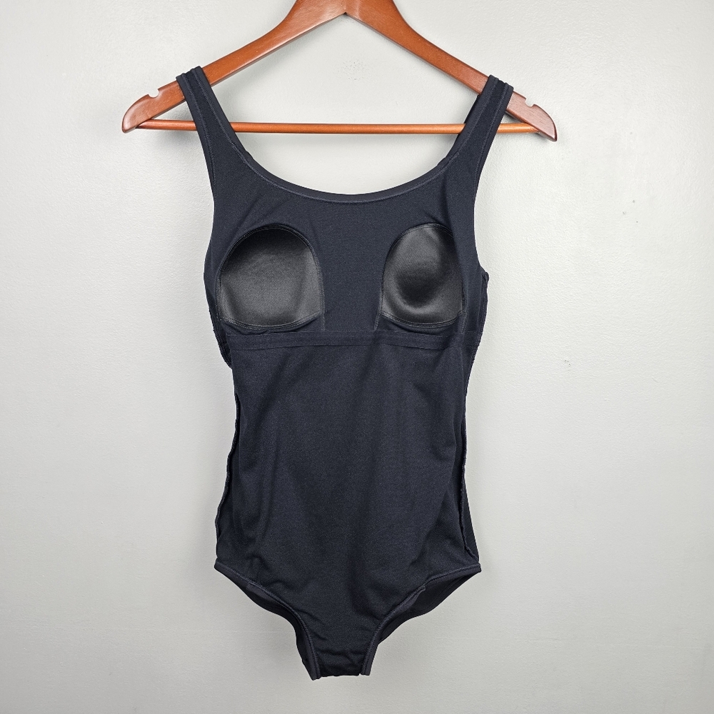 Speedo Tank One-Piece Swimsuit Shirred Side Panels Black Womens Size M Swimming - Picture 6 of 14